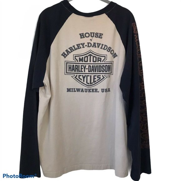 Harley Davidson XL Baseball Tee Cream and Black - Picture 3 of 6